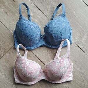Victoria's Secret Lined Demi Blue And Pink Lace Bras Size 34D